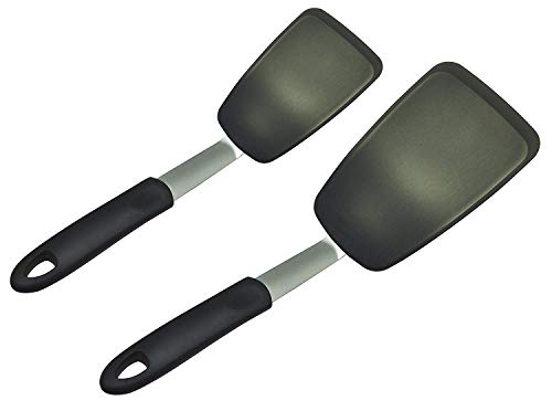 Unicook 2 Pack Flexible Silicone Spatula Turner 600F Heat Resistant Ideal for Flipping Eggs Burgers Crepes and More Black