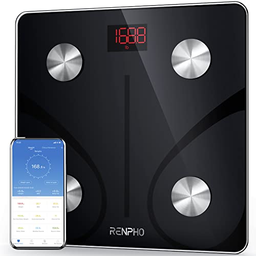 RENPHO Smart Scale for Body Weight Digital Bathroom Scale BMI Weighing Bluetooth Body Fat Scale Body Composition Monitor Health Analyzer with Smartphone App 400 lbs  Black
