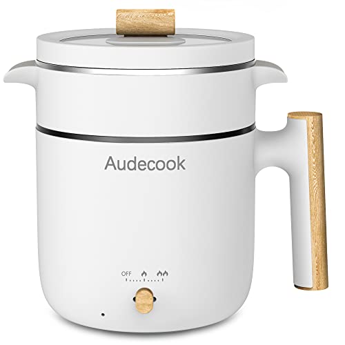 Audecook Electric Hot Pot with Steamer 18L Portable Mini Travel Cooker Multifunctional NonStick Electric Skillet for Stir FryStewSteam Perfect for Ramen NoodlesPastaEggSoupOatmeal
