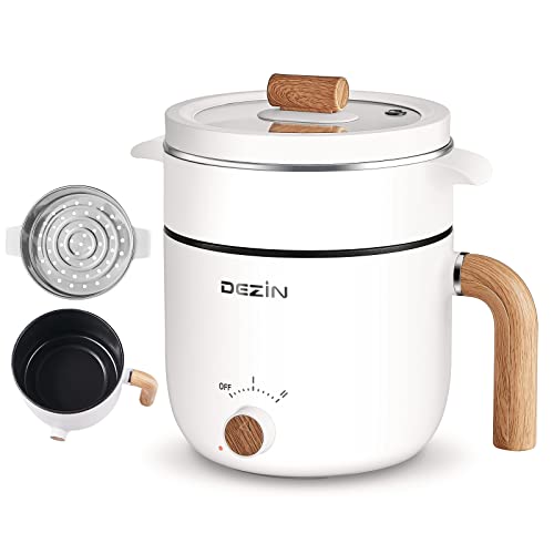 Dezin Electric Hot Pot with Steamer 15L Nonstick Ramen Cooker 2 in 1 Shabu Shabu Hot Pot Multifunctional Cooker with Overheating Protection for Stew Noodles (Egg Rack Included)
