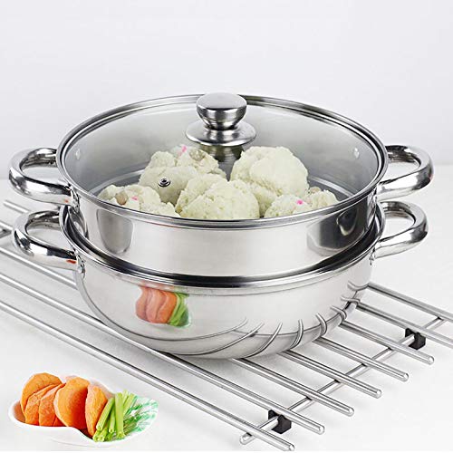 Steamer Pot Stainless Steel 2 Tier  28cm Steamer Pot wGlass Lid Food Veg Cooker Pot Cooking Pan Steaming Pot Dim Sum Cookware Steamer For Kitcken Cooking Tool