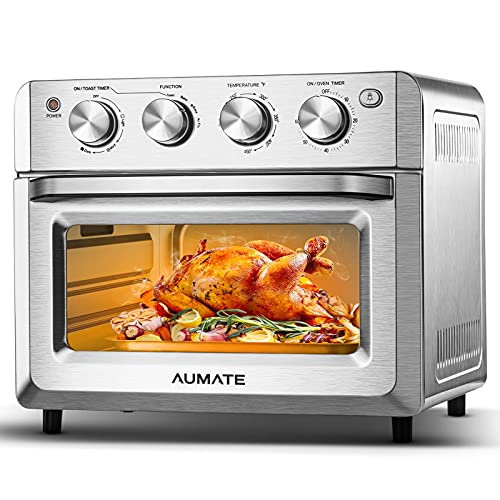 AUMATE Countertop Convection Oven 7in1 Toaster Oven Air Fryer Combo 19 QT Toaster Oven Countertop Oilless Knob Control Pizza Oven with Timer Fits 10 Pizza 4 Accessories 1550W Stainless Steel