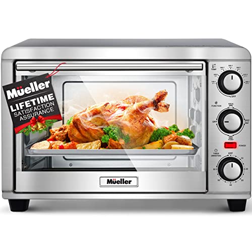 Mueller AeroHeat Convection Toaster Oven 8 Slice Broil Toast Bake Stainless Steel Finish Timer AutoOff  Sound Alert 3 Rack Position Removable Crumb Tray Accessories and Recipes