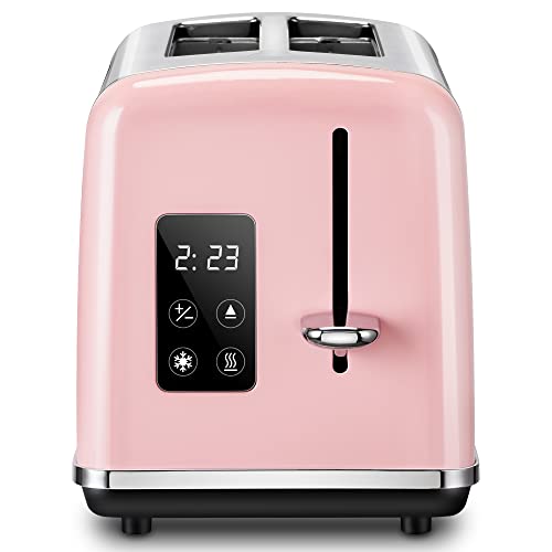 Pink Toaster REDMOND Toaster 2 Slice with LED Touch Screen and Digital Countdown Timer Stainless Steel Toaster with Extra Wide Slot and Cancel Defrost Reheat Function 6 Shade Settings