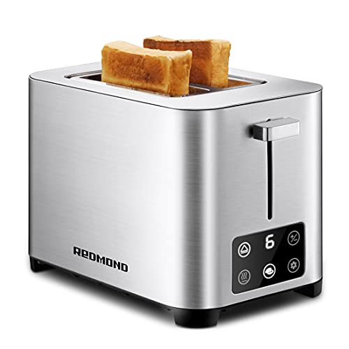 REDMOND 2 Slice Toaster Full Touch Screen LED Display Stainless Steel Toaster with 6 Bread Shade Browning Settings Bagel Reheat Defrost Cancel