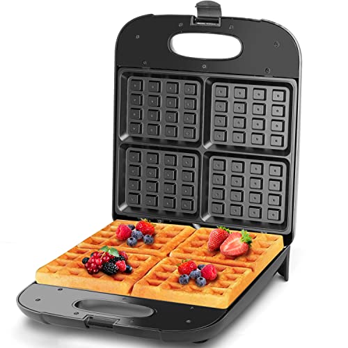 Aigostar Waffle Maker 4Slice NonStick Belgian Waffle Iron 1400W Square Waffle Machine with Indicator Lights Easy to Clean PFOA Free Compact Design ETL Certificated Black