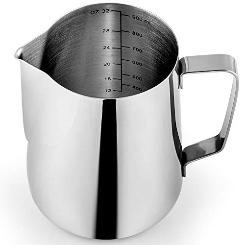 32oz900ml Milk Frothing Pitcher Stainless Steel  Best Milk Frother Steamer Cup  Easy to Read Creamer Measurements Inside  Foam Making for Coffee Matcha Chai Cappuccino Lattes