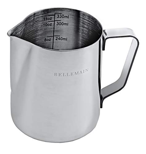 Bellemain Milk Frothing Pitcher 12 oz  Espresso Steaming Pitcher Small Milk Pitcher for Espresso Machine  Milk Frothing Cup Stainless Steel Milk Frother Cup  Metal Pitcher for Steaming Milk