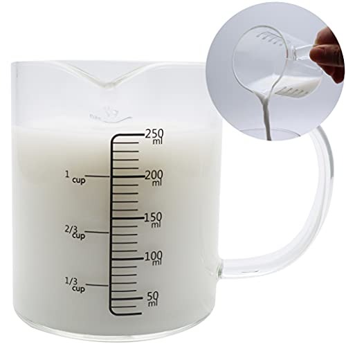 Excelity 9oz250ml Glass Measuring Cups Coffee Milk Frothing Pitcher for for Espresso Cappuccino Latte Maker in Kitchen Restaurant