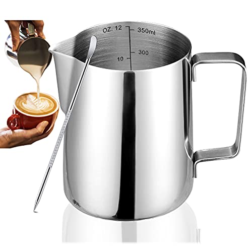 Milk Frothing Pitcher Jug Coffee Spoons Frother Steamer Cup Foam Making  Suitable for Espresso  Latte Art Chai Cappuccino Hot Chocolate  Stainless Steel  Easy to Read Creamer Measurements Inside