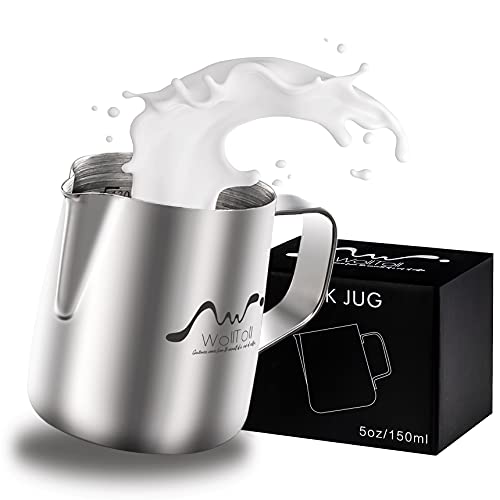 Milk Frothing Pitcher Stainless Steel Latte Art Creamer Cup Silver 5 oz (150 ml) for Espresso MachinesPolished Finished