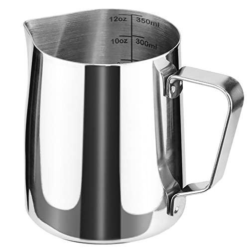 Stainless Steel Milk Frothing Pitcher Cappuccino Pitcher Pouring Jug Espresso Cup Creamer Cup for Latte Art 12 Ounce (350 ML)