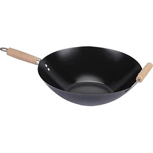 Andia Green Life carbon steel wok 14 inch non stick woks  Flat Bottom Wok  Traditional Chinese pan  NonStick Black