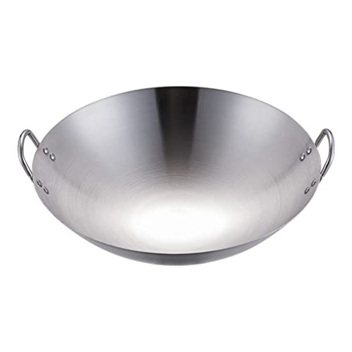 Hemoton 102 Inch ( 26cm ) Heavy Stainless Steel Wok Traditional Canton Style Dual handled Steel Wok ( Round Bottom )