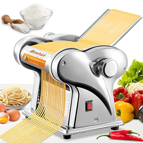 Newhai Electric Family Pasta Maker Machine Noodle Maker Pasta Dough Spaghetti Roller Pressing Machine Stainless Steel 135W for Home Use (15mm round noodle4mm flat noodle)