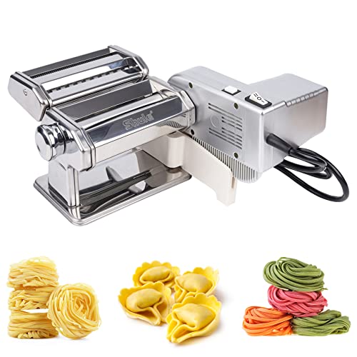Shule Electric Ravioli Pasta Maker with Motor Automatic Pasta Machine with Hand Crank and Multifunctional Rollers