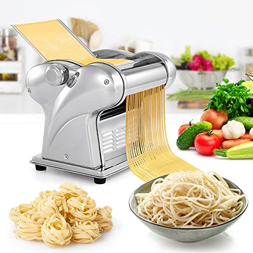 WICHEMI Electric Pasta Maker Machine Pasta Dough Spaghetti Roller Noodle Pressing Machine Stainless Steel 135W for Home Family Use (15mm round noodle4mm flat noodle)