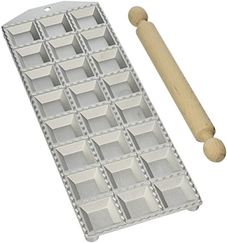 Eppicotispai 24Hole Aluminum Square Ravioli Maker with Rolling Pin