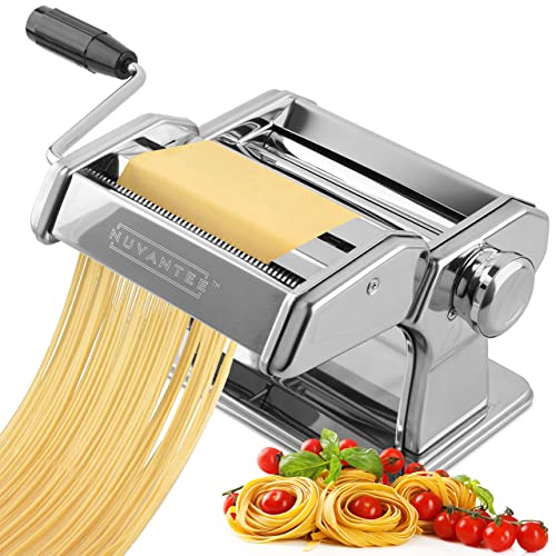 Nuvantee Pasta Maker MachineManual Hand PressAdjustable Thickness SettingsNoodles Maker with Washable Aluminum Alloy Rollers and Cutter Perfect for SpaghettiFettuccini Lasagna