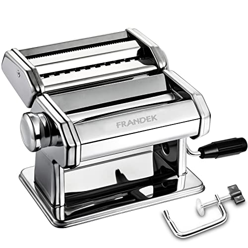 Pasta Maker FRANDEK Pasta Roller Machine Noodles Maker Stainless Steel Rollers and Cutter 8 Adjustable Thickness Settings Manual Hand Press for SpaghettiFettuccini Lasagna