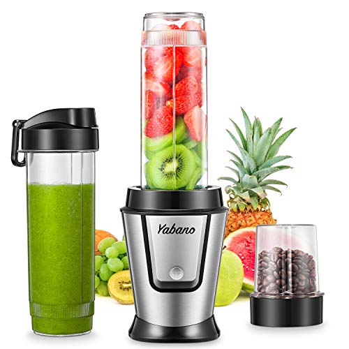 Personal Blender with 2 x 20oz Travel Bottle and CoffeeSpices Jar Portable Smoothie Blender and Coffee Grinder in One  500W Single Serve Blender for Shakes and Smoothies BPA free by Yabano