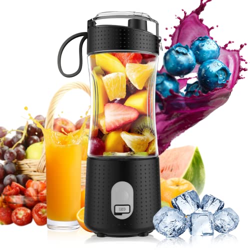 Personal Portable Blender for Shakes and Smoothies Lahuko Smoothie Blender with 6 Stainless Steel Blades 13 Oz USB Mini Fresh Juice Blender for Travel Gym Home Office Car (Black)
