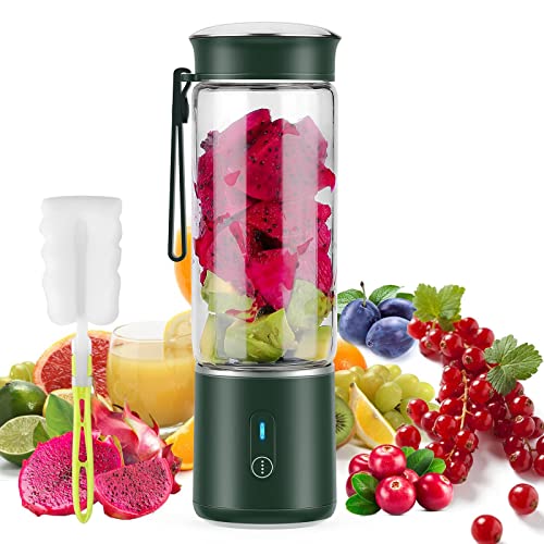 Portable BlenderPersonal Hand Smoothie Travel Blender Cup Fruit Mixer 74V Bigger Motor Mini Blender for Fruit JuiceMilk ShakesBaby Food 400ML RechargeableNew Sharp 6 Blades for Great Mixing（Green）