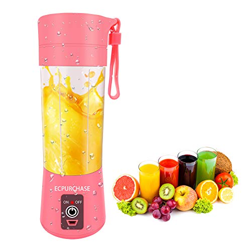 Portable Blender USB Rechargeable Small Blender Single Serve Personal Size Blender Travel Blender Juicer Cup 380ml (FDA BPA free) (Pink)