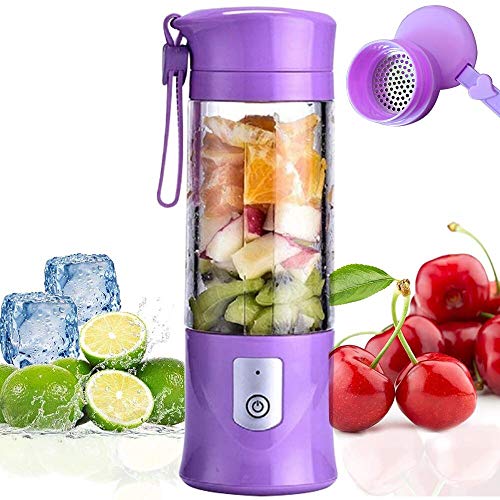 Portable Blender USB Travel Juice Cup Personal Travel Blender Baby Food Mixing Machince with Updated 6 Blades with Powerful Motor 4000mAh Rechargeable Battery13Oz Bottle(purple)
