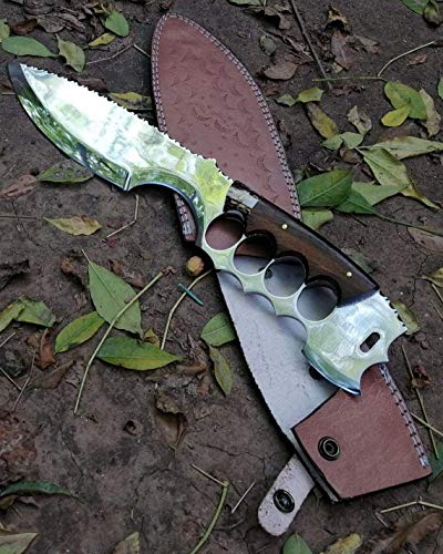 LEX0144Custom and Handmade Hunting Bowie Knife 14 D2 Steel Blade Stag Horn and Rose Wood Handle Hunting Bowie Knife With Leather Sheath