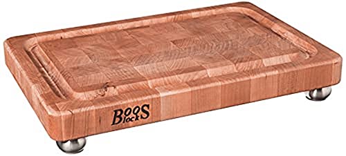 John Boos Block CHY1812175SSF Cherry Wood End Grain Butcher Block Cutting Board with Juice Groove and Stainless Steel Feet 18 Inches x 12 Inches x 175 Inches