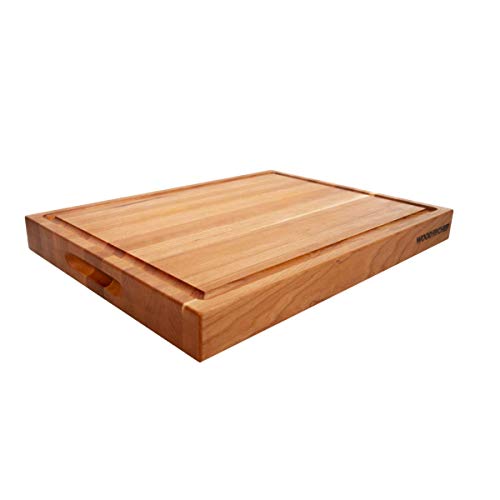 Medium Wood Cutting Board from American Cherry  A Reversible Butcher Block that Comes with Juice Groove for Cutting Meat and Juicy Veggies Easily  Cherry Chopping Board  16x12x15 inches