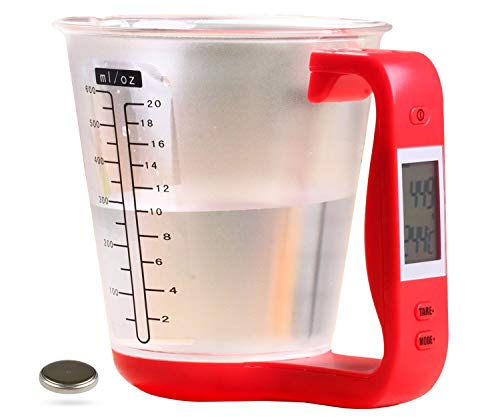 Kitchen Scale Digital Measuring Cup 1kg600ml Food Scale Weight Scale Scales Weighing Water Milk Flour Sugar Oil Coffee Liquid Baking Cooking Plastic Measuring Cups Grams and Ounces (Red)
