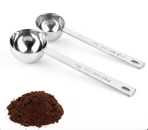 Coffee grounds Scoop Set  Single 1 tbsp (15ml)  Double 2 tbsp (30ml) Measuring Spoons  Stainless Steel Coffee Measuring Spoon  Scooper with Long Handles  Pack of 2  for filter coffee or espresso
