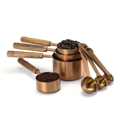 Malmo Measuring Cups and Spoons Set10piece with Wooden Handle Titaniumplating stainless steel Rose Gold