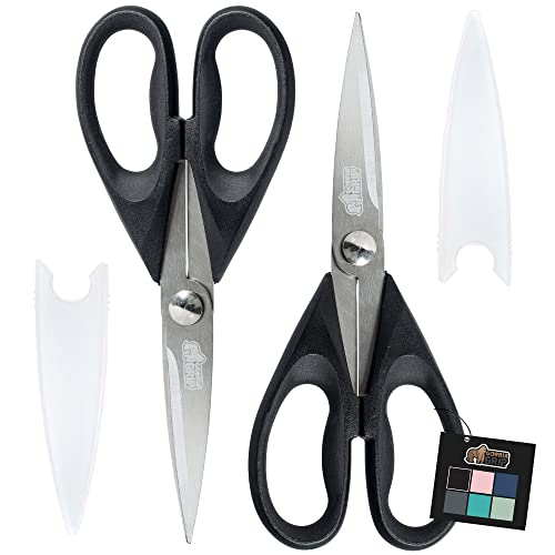 Gorilla Grip All Purpose Food Kitchen Shears XL 2 Pack Heavy Duty Stainless Steel Sharp Blades Comfortable Handle Scissors with Blade Guard Cutting Tool Cut Meat Poultry Vegetables Black