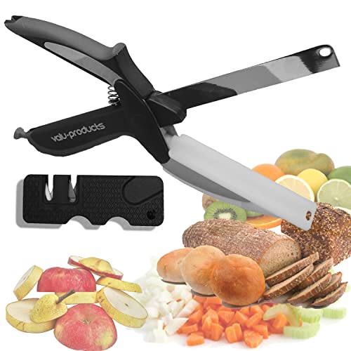 Veggie Slicer Kitchen Cutter Vegetable Scissors  2 in 1 Cutting Board Knife  Plus Blade Sharpener  Salad Chopper Food Cutting Scissors  Easy Cut Smart Cutter  A Clever Gift