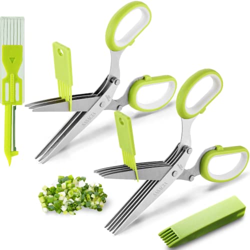 2 Packs Herb Scissors Set  Herb Scissors with 5 Blades and Cover Herb shears with 3 Blades Shred Silk Knife Cool Kitchen Gadgets for Cutting Fresh Garden Herbs Also Used for Cutting Paper