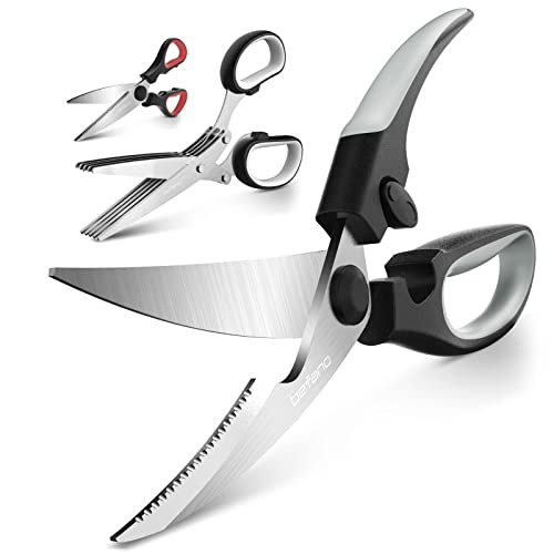 Befano 3 Pack Kitchen Shears Heavy Duty Kitchen Scissors Poultry Shears and Herb Scissors Sharp Stainless Steel Scissors for Multipurpose Ideal for Chicken Poultry Fish Meat Herbs