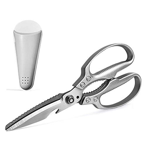 Multi Purpose Stainless Steel Kitchen Scissors Heavy Duty Kitchen Shears for Cutting Chicken Meat Fish Vegetable BBQ Fruits Seafood Open Jars and Nut Cracker and Super Sharp (silver)