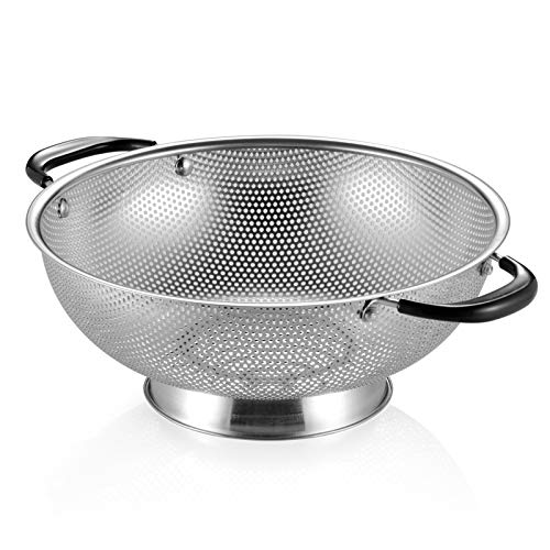 188 Stainless Steel Colander Easy Grip MicroPerforated 5Quart Colander Strainer with Riveted and Heat Resistant Handles BPA Free Great for Pasta Noodles Vegetables and Fruits