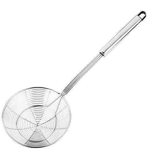 Hiware Solid Stainless Steel Spider Strainer Skimmer Ladle for Cooking and Frying Kitchen Utensils Wire Strainer Pasta Strainer Spoon 54 Inch