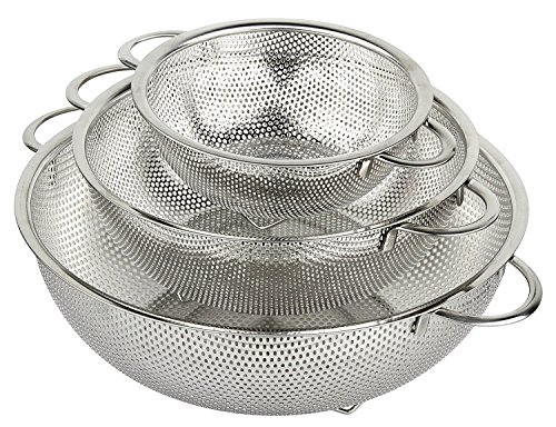 HÖLM 3Piece Stainless Steel Mesh MicroPerforated Strainer Colander Set (1Quart 25Quart and 45Quart)