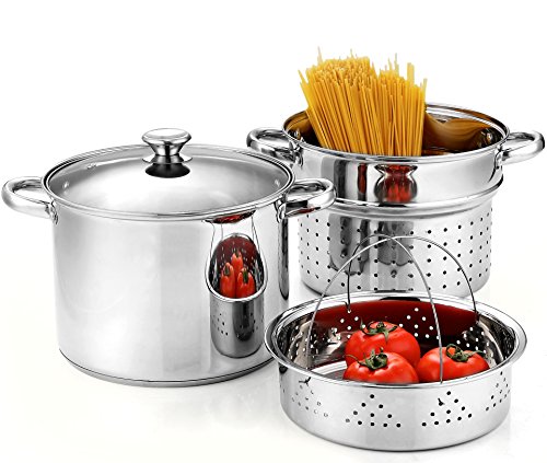 Cook N Home 4Piece 8 Quart Multipots Stainless Steel Pasta Cooker Steamer