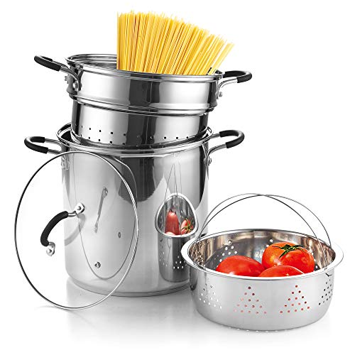 Cook N Home 4Piece Stainless Steel Pasta Cooker Steamer Multipots 12 Quart Silver