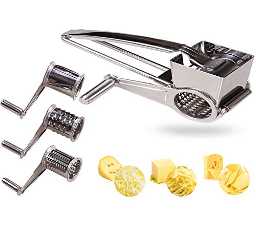 Rotary Cheese Grater  LOVKITCHEN Cheese Cutter Slicer Shredder with 3 Interchanging Rotary Ultra Sharp Cylinders Stainless Steel Drums  Slicer