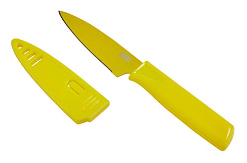 Kuhn Rikon Colori NonStick Straight Paring Knife with Safety Sheath 4 inch1016 cm Blade Lemon