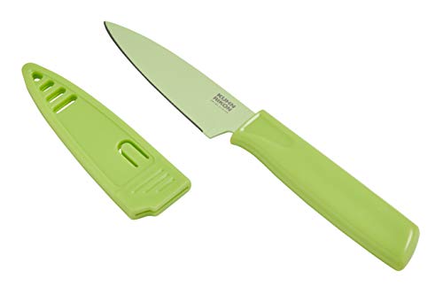 Kuhn Rikon Colori NonStick Straight Paring Knife with Safety Sheath 4 inch1016 cm Blade Pistachio