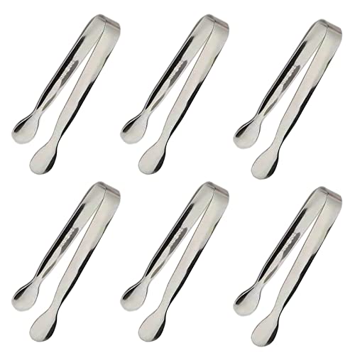 6PCS Ice Tongs Mini Sugar Tongs 425Inch Stainless Steel Small Serving Tongs Small Kitchen Tiny Tongs for AppetizersTea Party Coffee Bar Desserts by Sunenlyst (Silver)