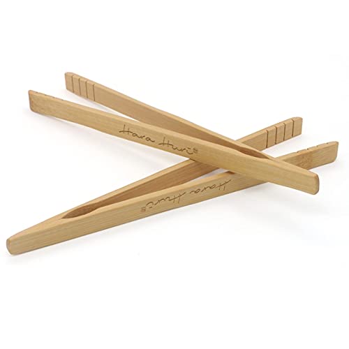 Hara Huri Bamboo Toaster Tongs  Set of 2 Reusable Heat Resistant Wooden Toast Tongs  8 Inch Long Natural Wood Kitchen Utensil for Serving Pickle Muffin
